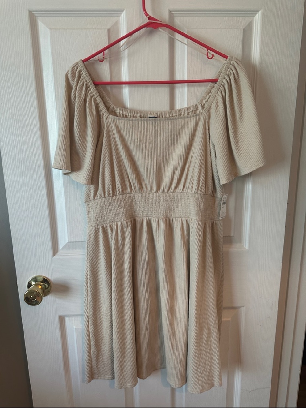 Old Navy Cream Off-Shoulder Ribbed Fit-and-Flare Dress